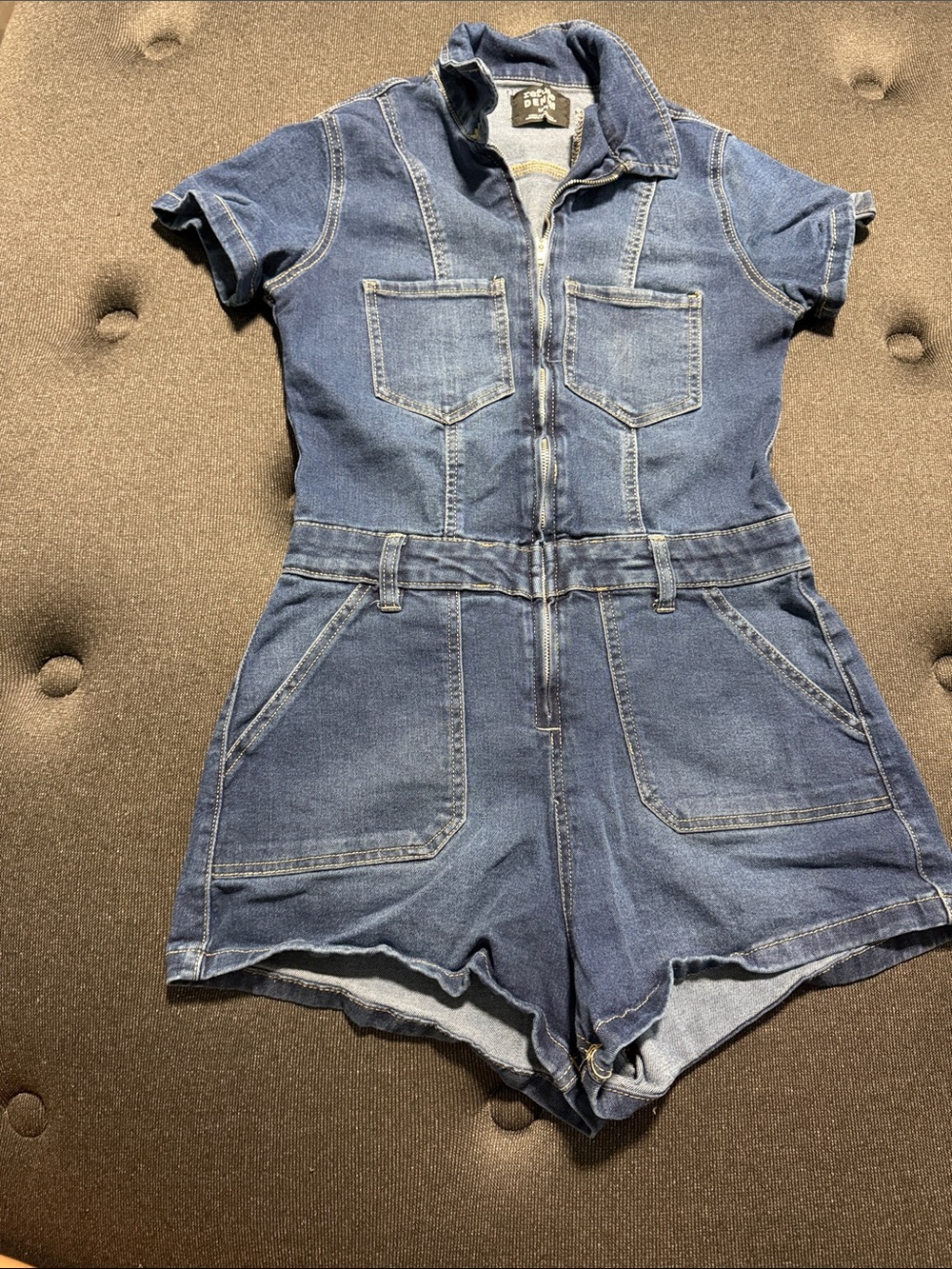 refuge Denim Short Romper in Blue